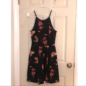 Black Floral Halter Dress